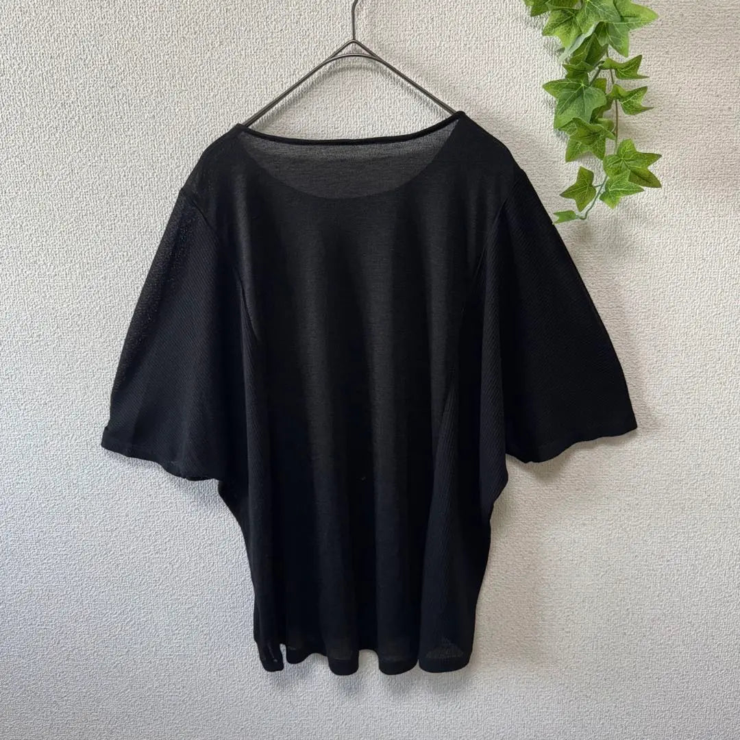 [la.f...] Top de manga dolman, manga corta, negro, casual, cuello en U, S