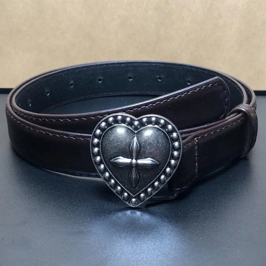 Belt Cross Buckle Heart Gothic C Brown Length 101 Width 2.8cm