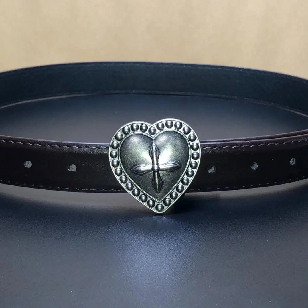 Belt Cross Buckle Heart Gothic C Brown Length 101 Width 2.8cm