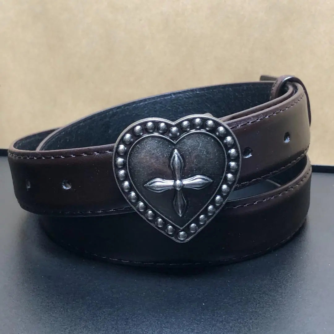 Belt Cross Buckle Heart Gothic C Brown Length 101 Width 2.8cm