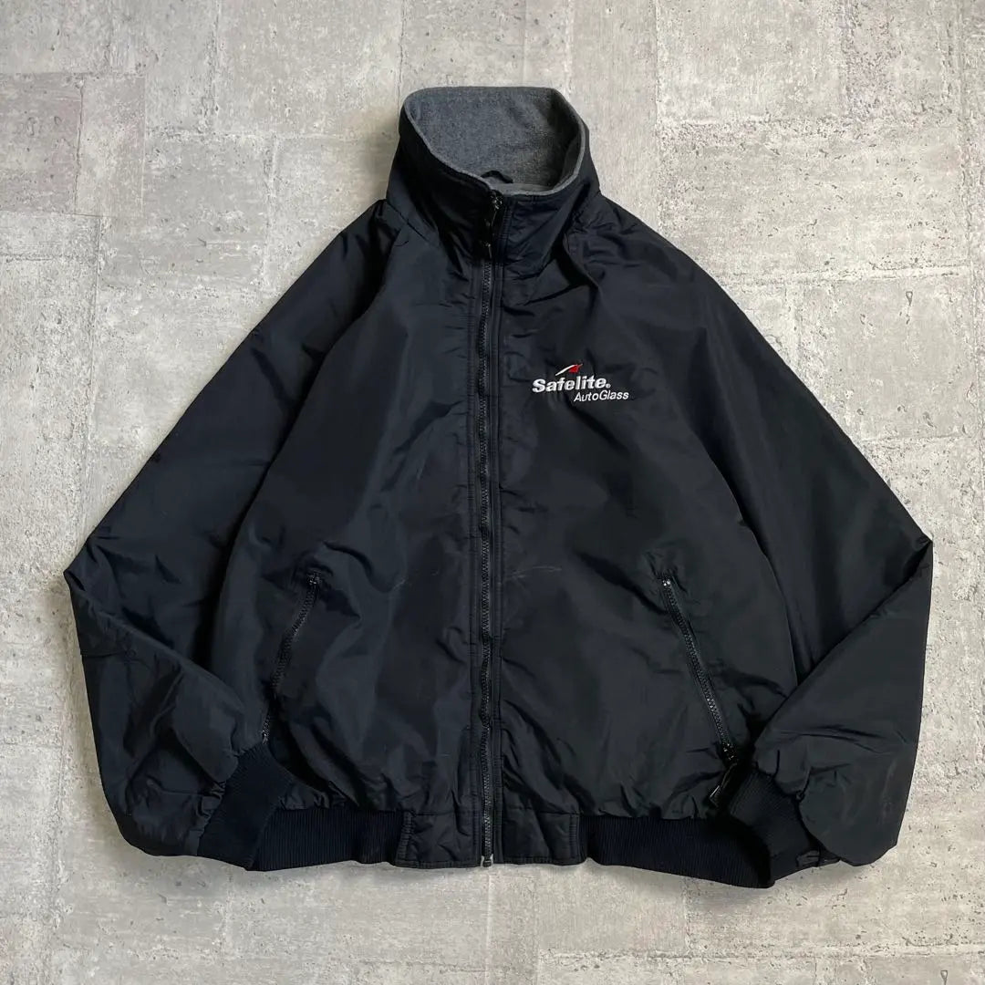 90's old nylon shell jacket fleece lining black padded L black