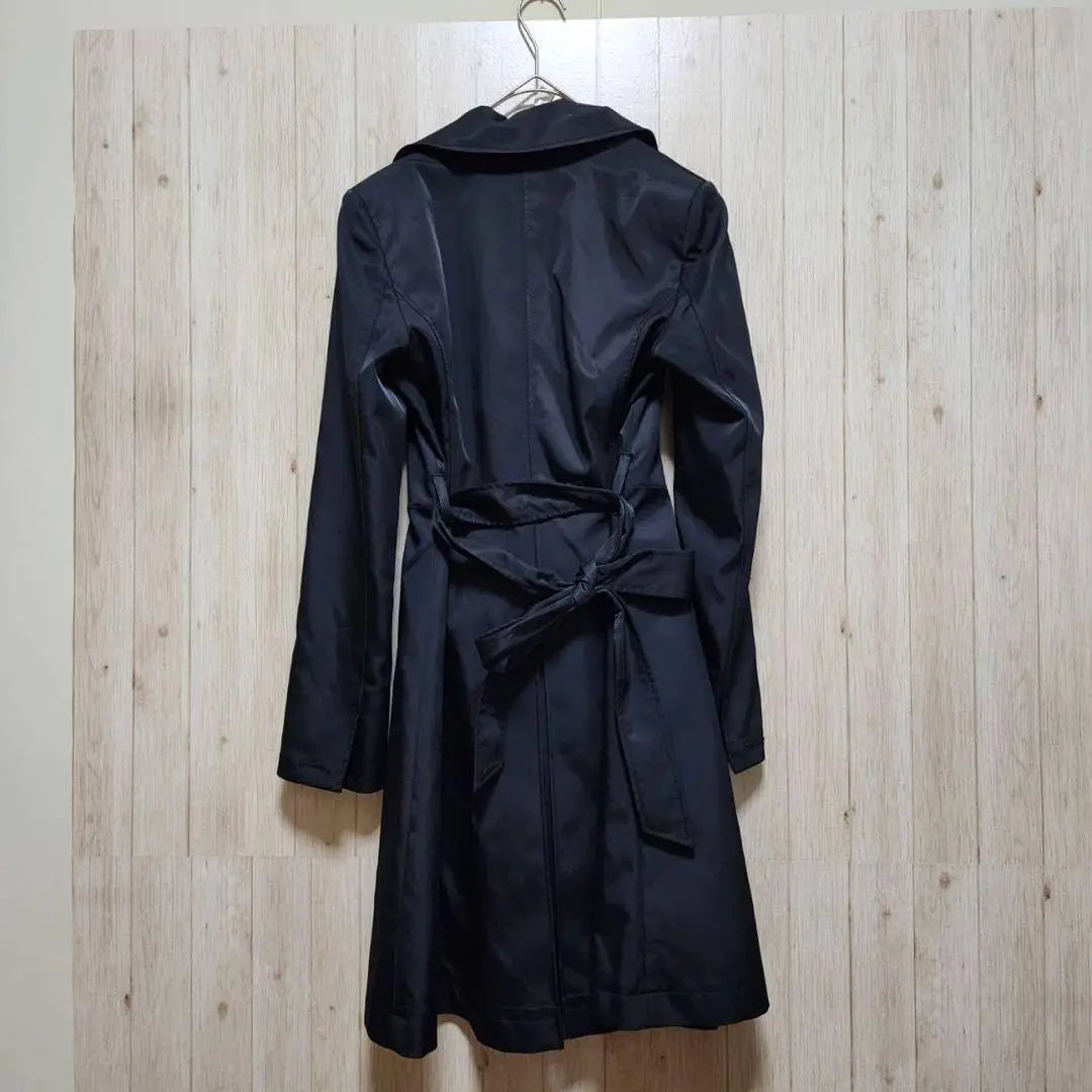 Pinky & Diane Trench Coat (S) Black Double Button Simple Belt▼