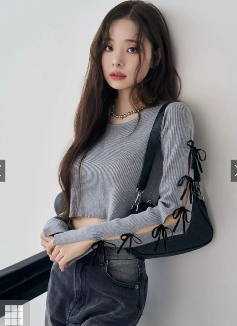 Freezia Slit Sleeve Ribbon Knit Tops