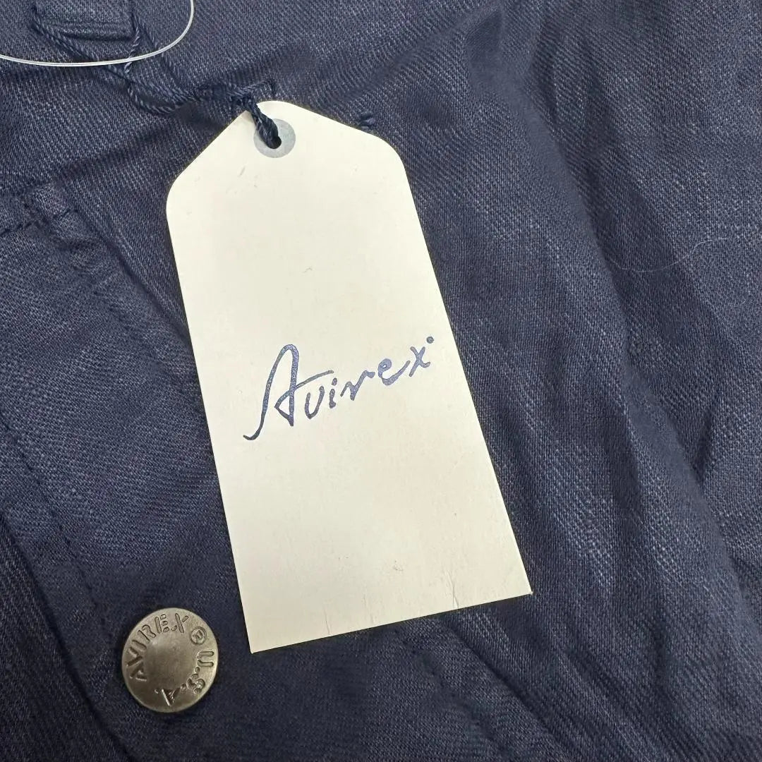 [New tag included] Avirex knee-length skirt with cut-off hem, 100% linen, Navy