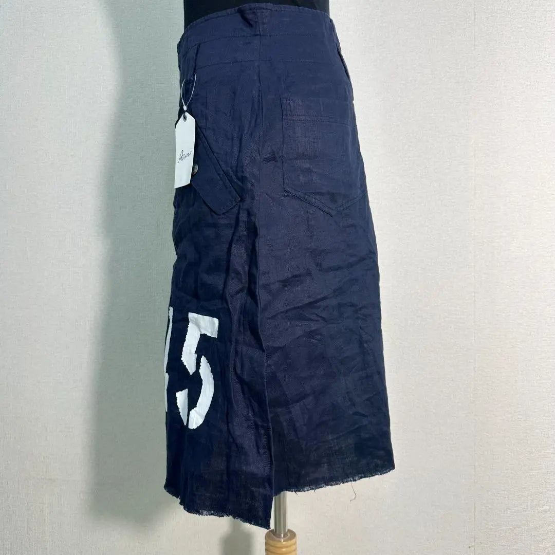 [New tag included] Avirex knee-length skirt with cut-off hem, 100% linen, Navy