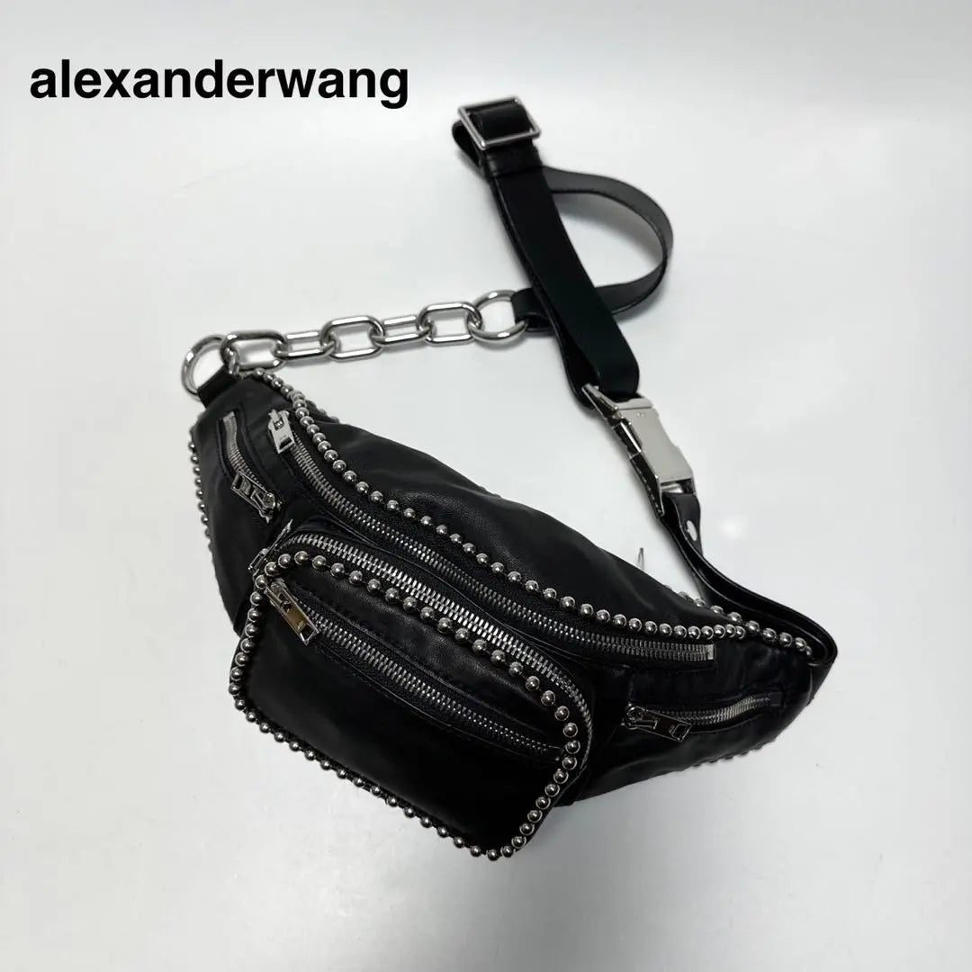 g94 [Extremadamente hermoso] Bolso de cintura de cuero negro perlado de Alexander Wang