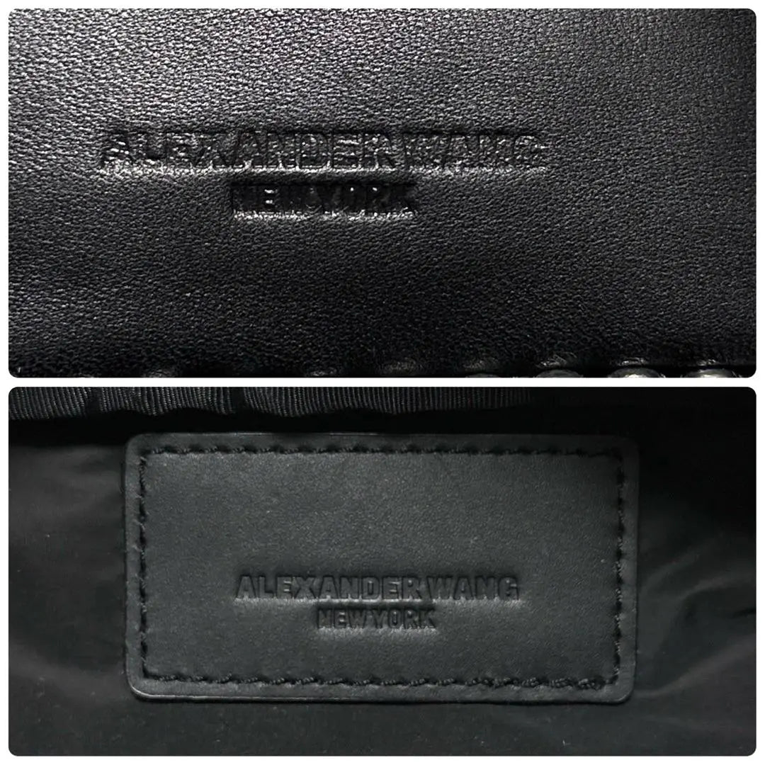 g94 [Extremadamente hermoso] Bolso de cintura de cuero negro perlado de Alexander Wang