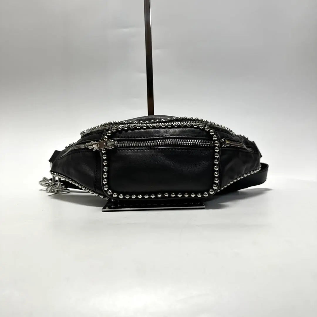 g94 [Extremadamente hermoso] Bolso de cintura de cuero negro perlado de Alexander Wang