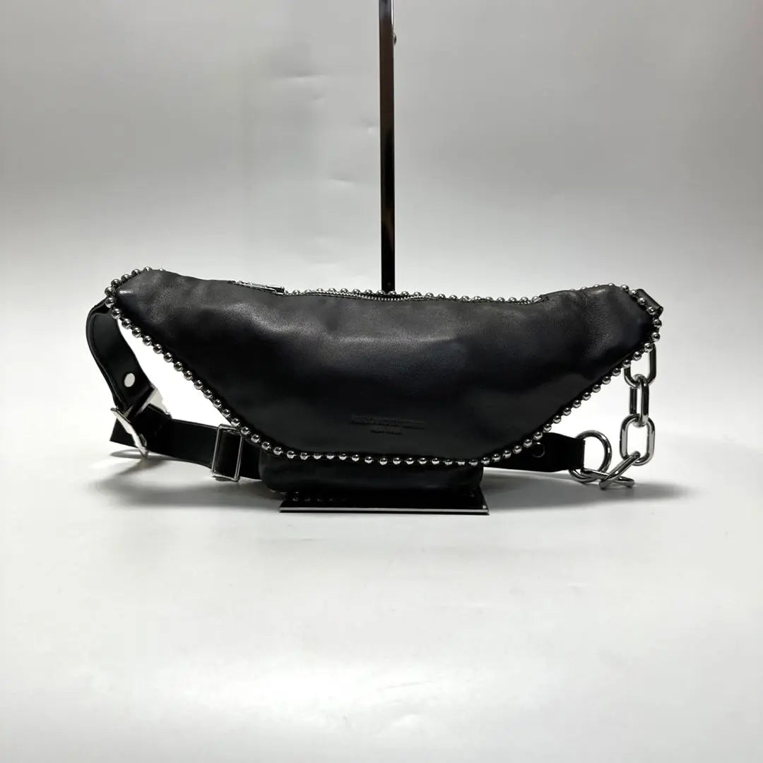 g94 [Extremadamente hermoso] Bolso de cintura de cuero negro perlado de Alexander Wang