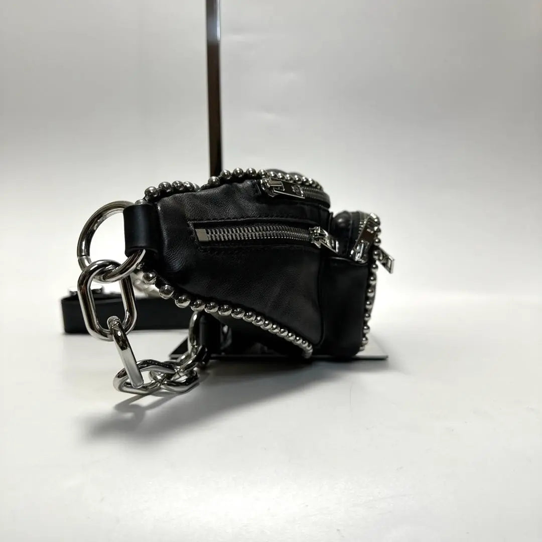 g94 [Extremadamente hermoso] Bolso de cintura de cuero negro perlado de Alexander Wang