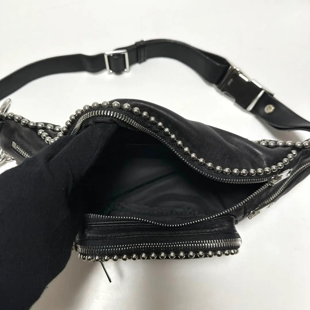 g94 [Extremadamente hermoso] Bolso de cintura de cuero negro perlado de Alexander Wang