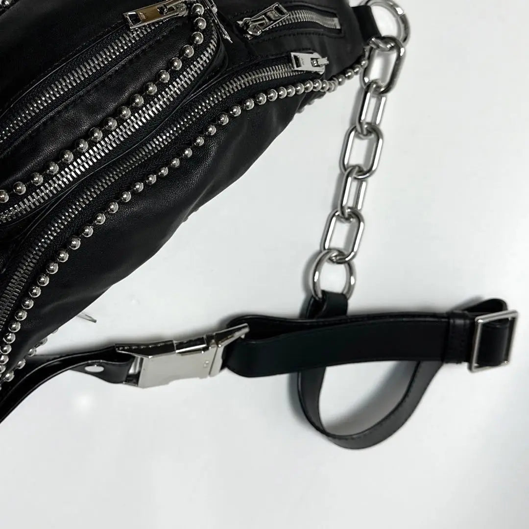 g94 [Extremadamente hermoso] Bolso de cintura de cuero negro perlado de Alexander Wang