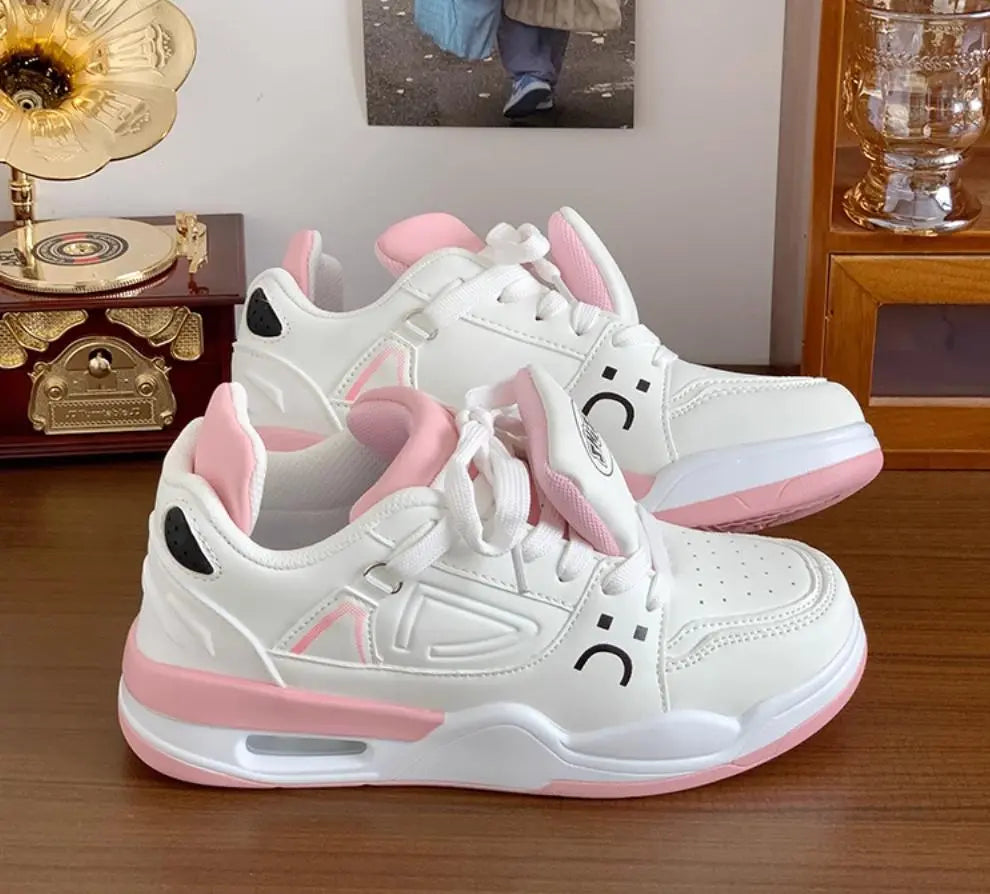 Cute white x pink sneakers, comfortable to wear, cute design, 3 colors