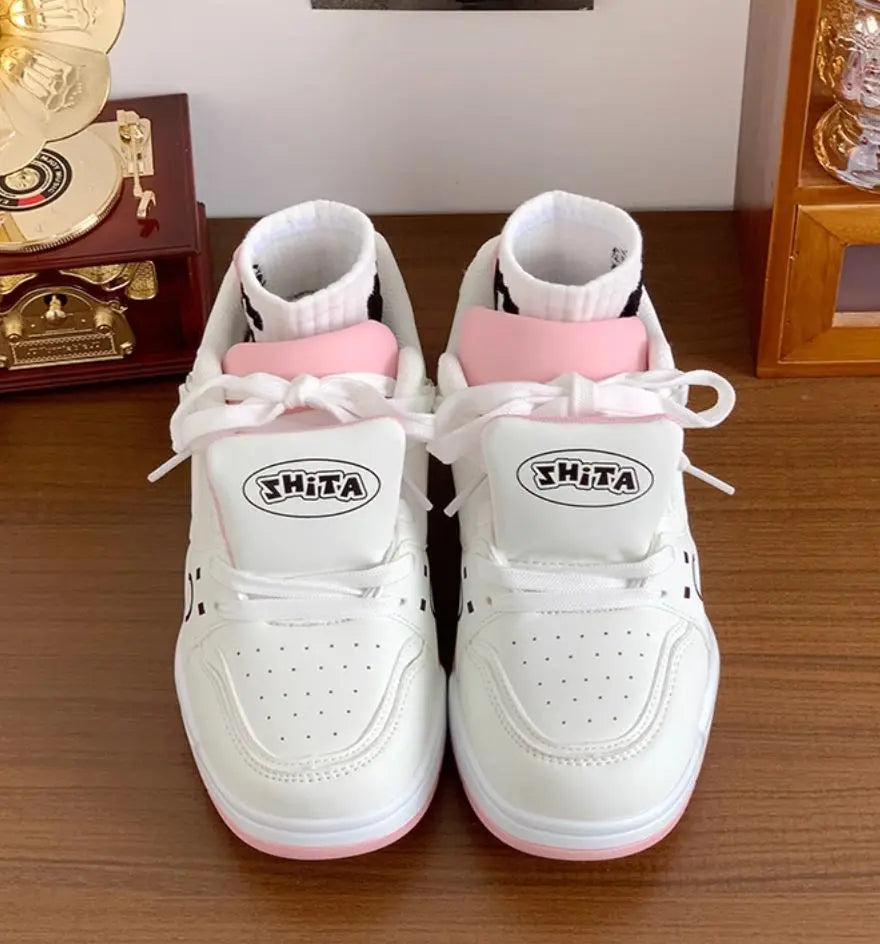 Cute white x pink sneakers, comfortable to wear, cute design, 3 colors