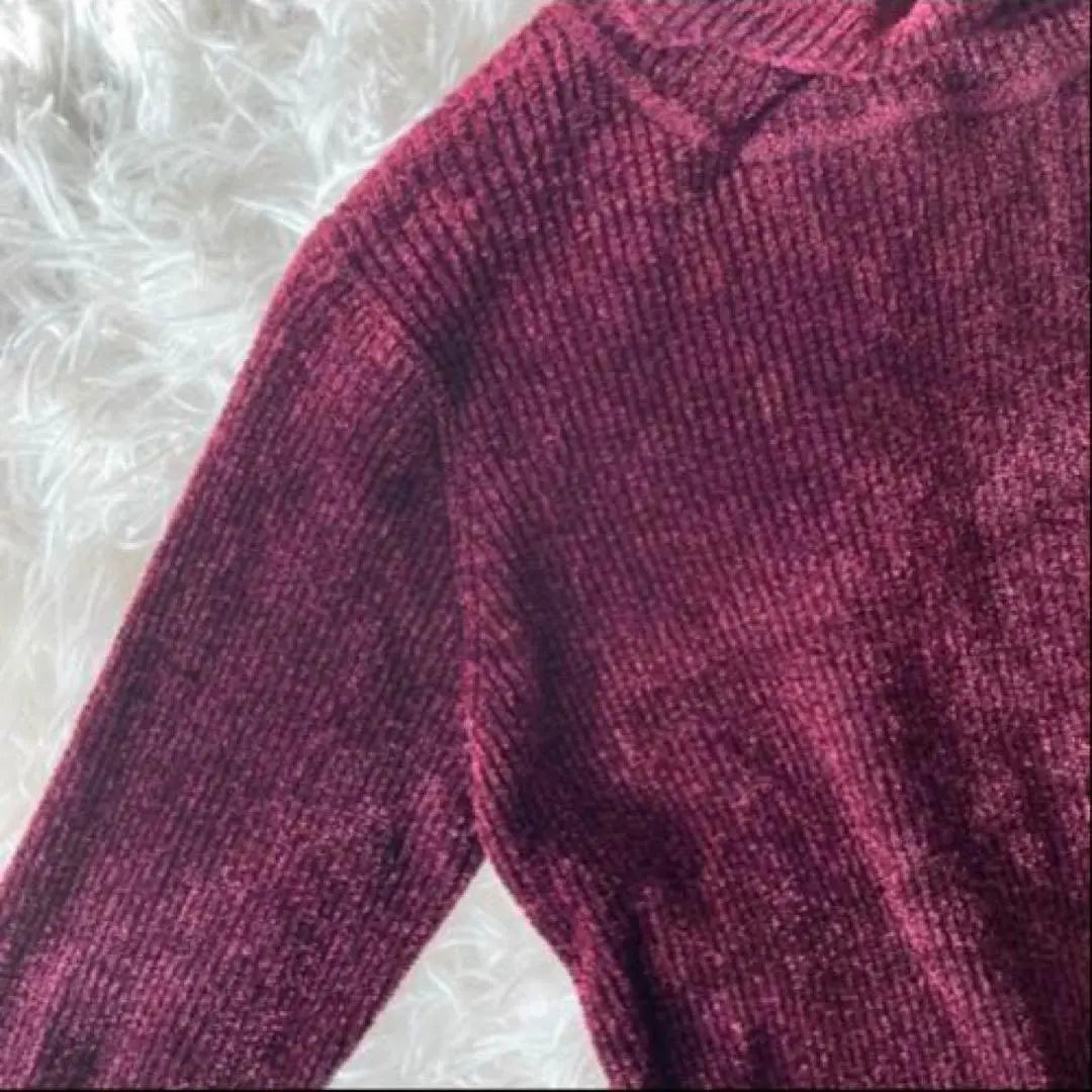 ⚫︎BASICS velour touch turtleneck knit sweater (M) Bordeaux style