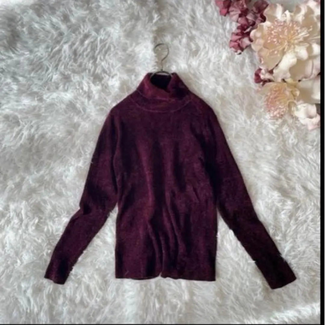 ⚫︎BASICS velour touch turtleneck knit sweater (M) Bordeaux style