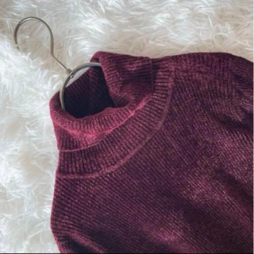 ⚫︎BASICS velour touch turtleneck knit sweater (M) Bordeaux style