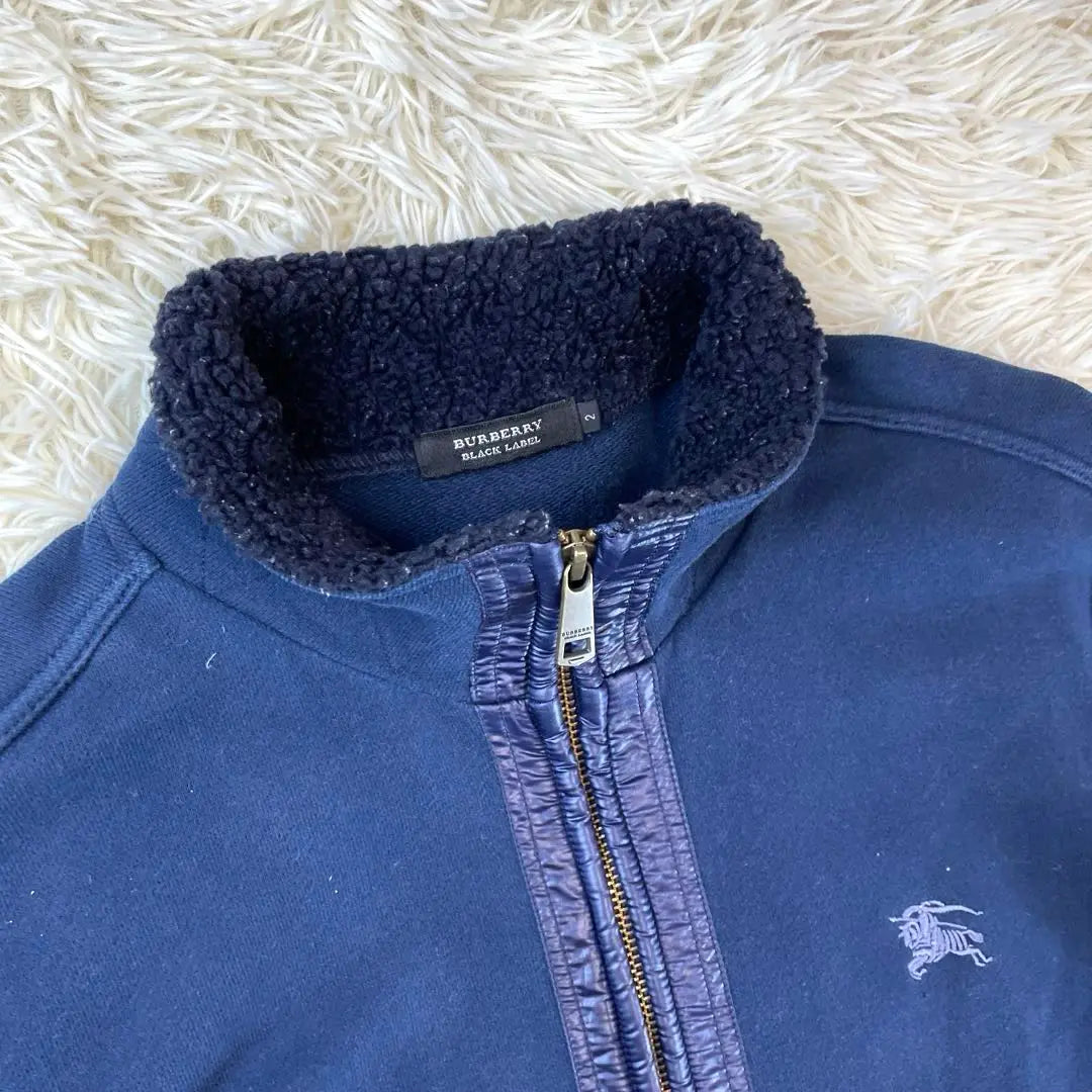 Burberry Black Label Navy Horse Logo Boa Zip-Up Sweatshirt