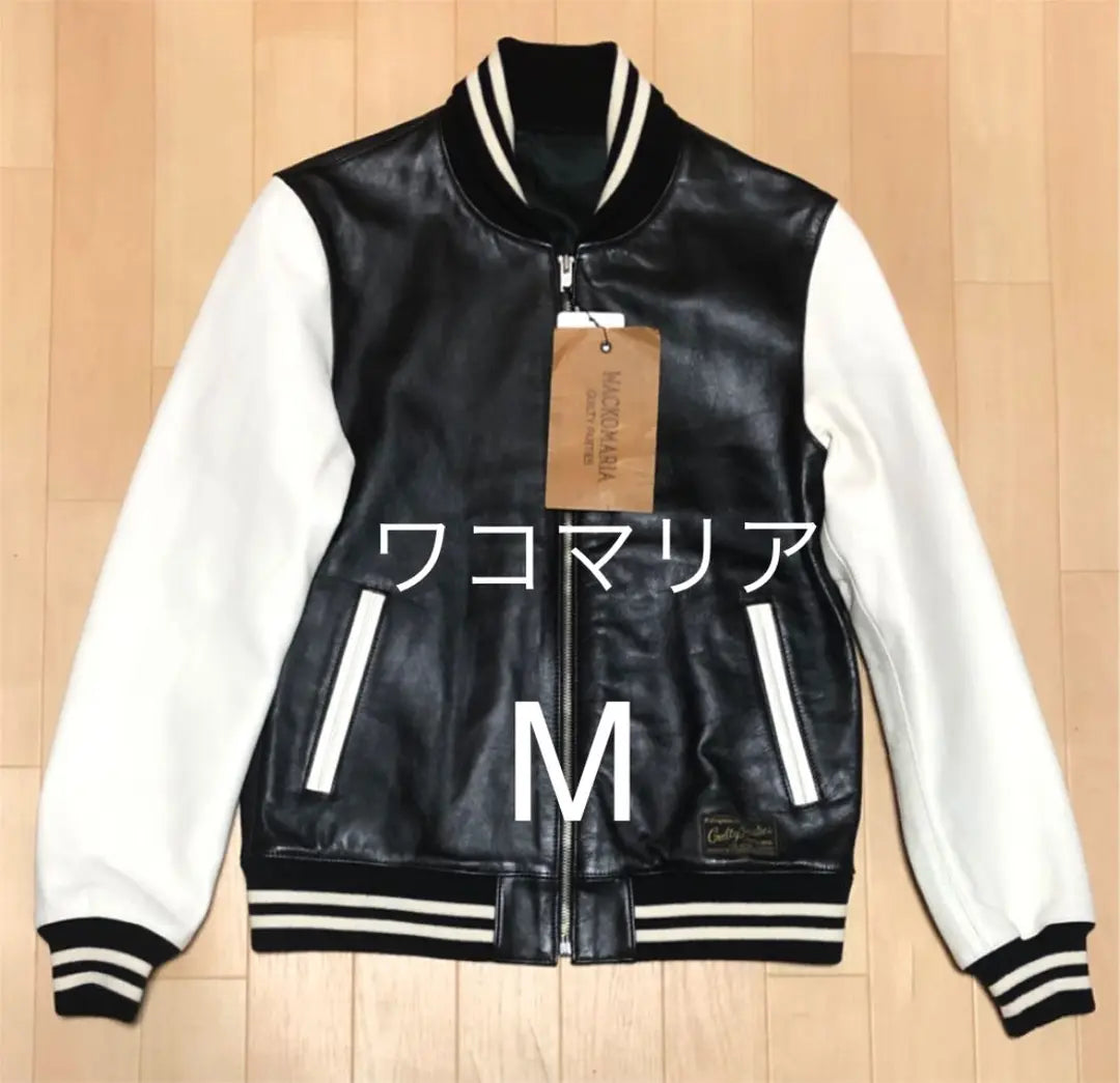 ★ Raro ★ Wakomaria All Leather Stadium Hombres M Negro Blanco Negro Blanco | ★希少★ワコマリア オールレザー スタジャン メンズM ブラックホワイト黒白