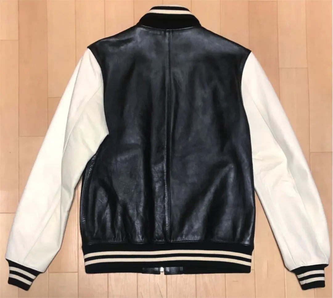 ★ Raro ★ Wakomaria All Leather Stadium Hombres M Negro Blanco Negro Blanco | ★希少★ワコマリア オールレザー スタジャン メンズM ブラックホワイト黒白