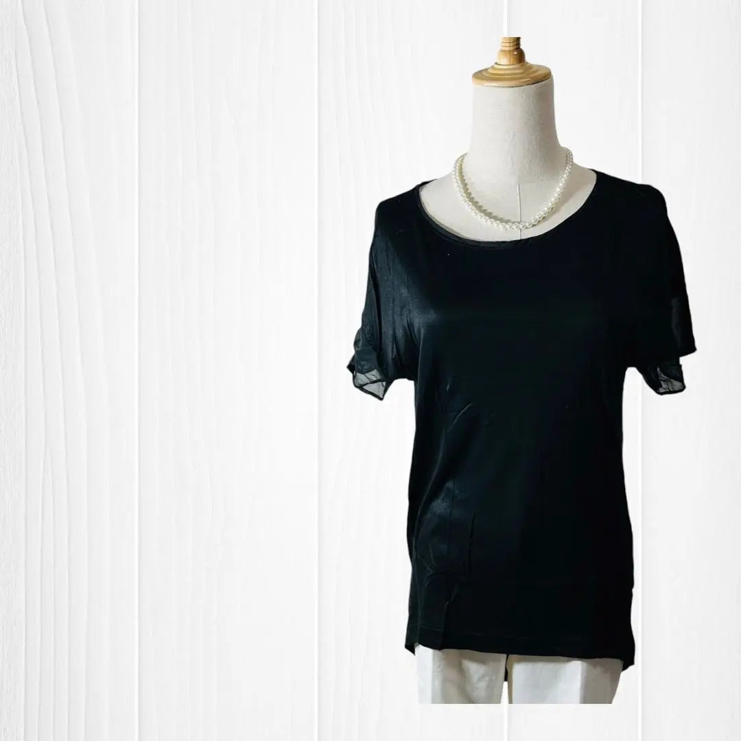 [Good condition] Despres short-sleeved top, see-through sleeves, stretch, silk blend, made in Japan