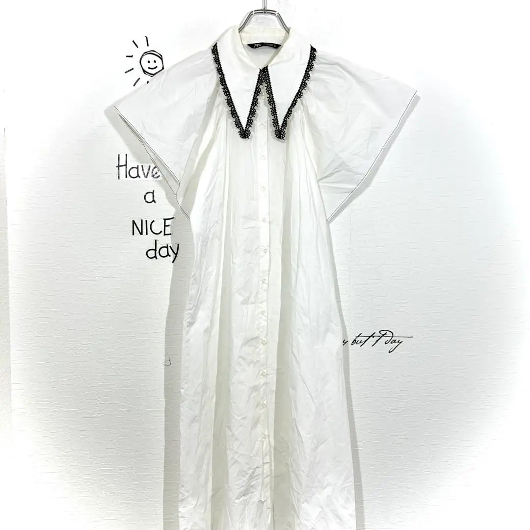 Zara Shirt Dress (M equivalent) Butterfly Sleeve Big Color White