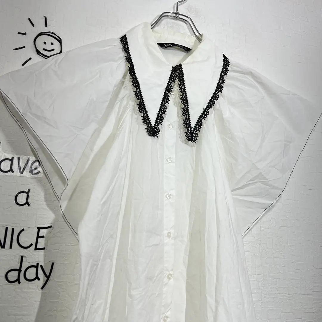 Zara Shirt Dress (M equivalent) Butterfly Sleeve Big Color White