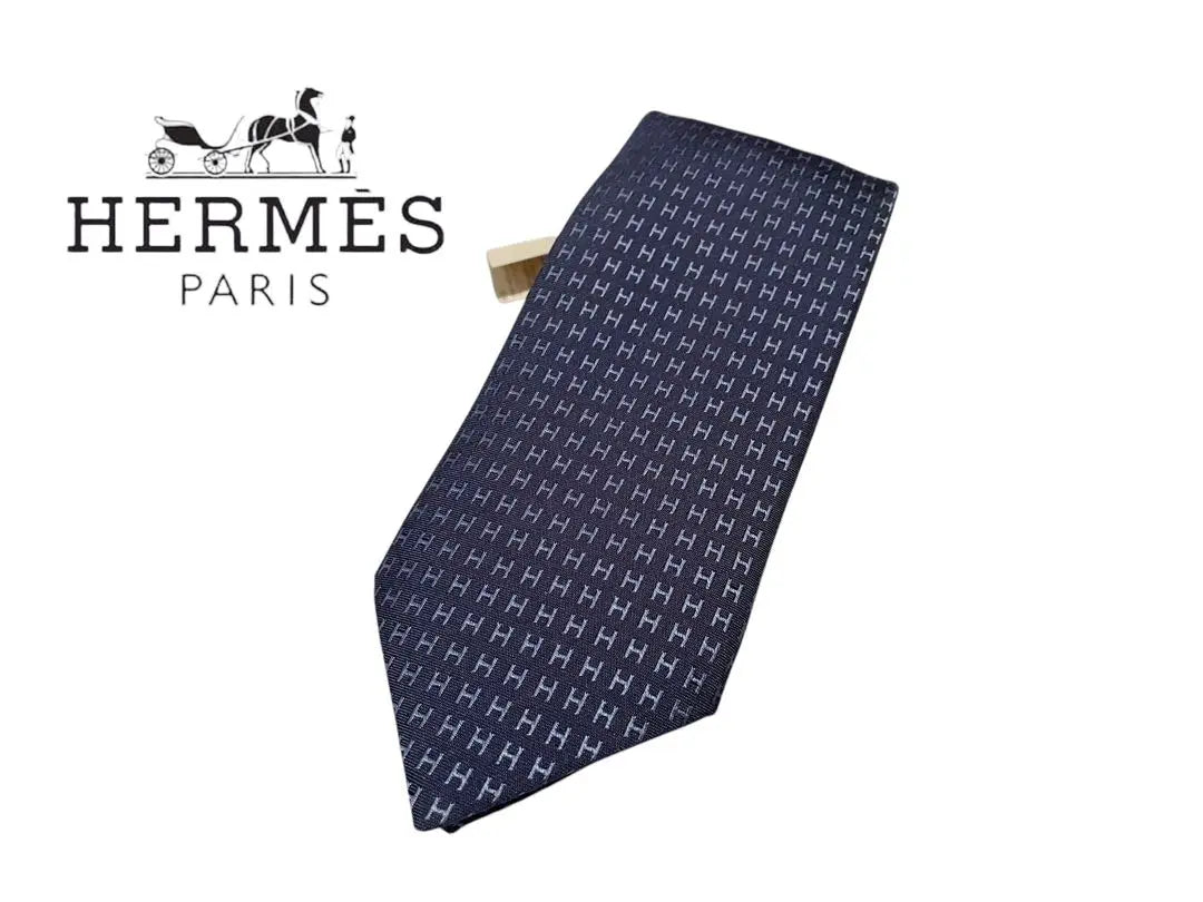 [New tag included] HERMES tie H pattern blue navy fasone