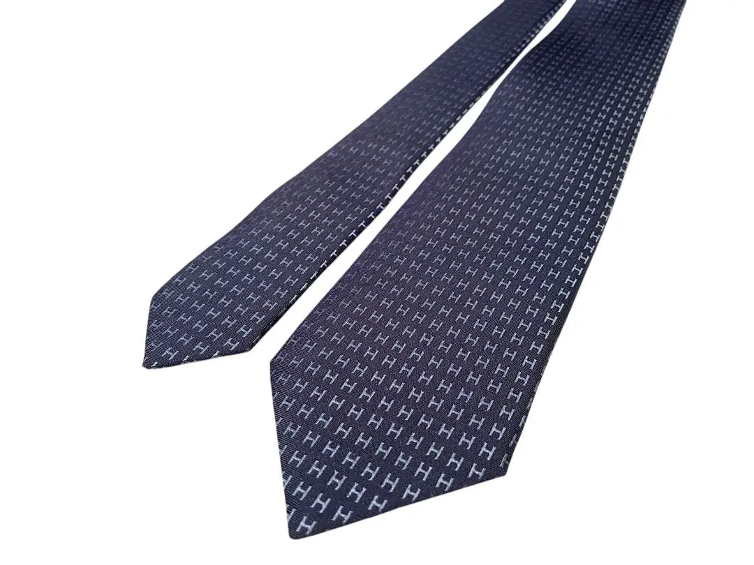 [New tag included] HERMES tie H pattern blue navy fasone