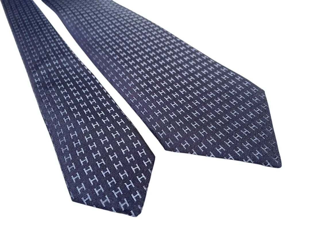 [New tag included] HERMES tie H pattern blue navy fasone