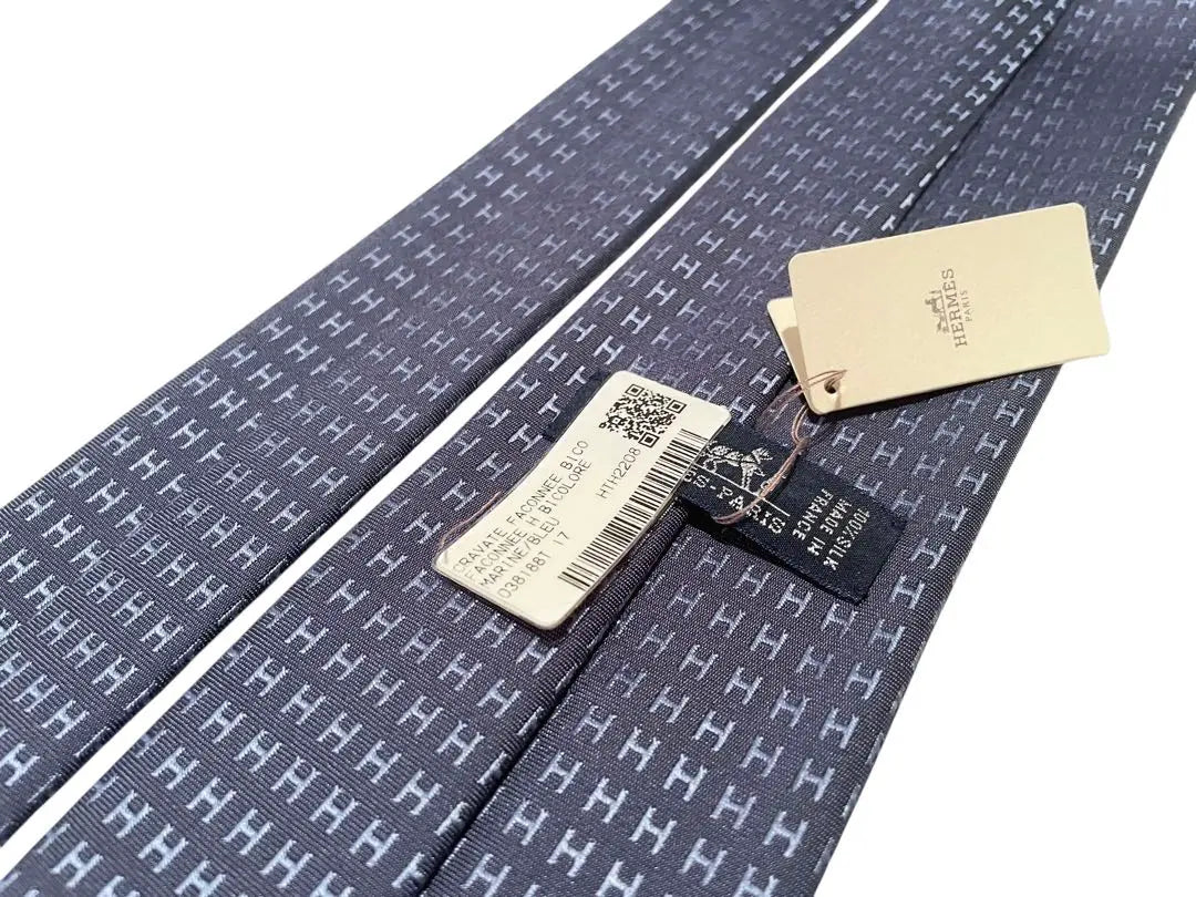 [New tag included] HERMES tie H pattern blue navy fasone