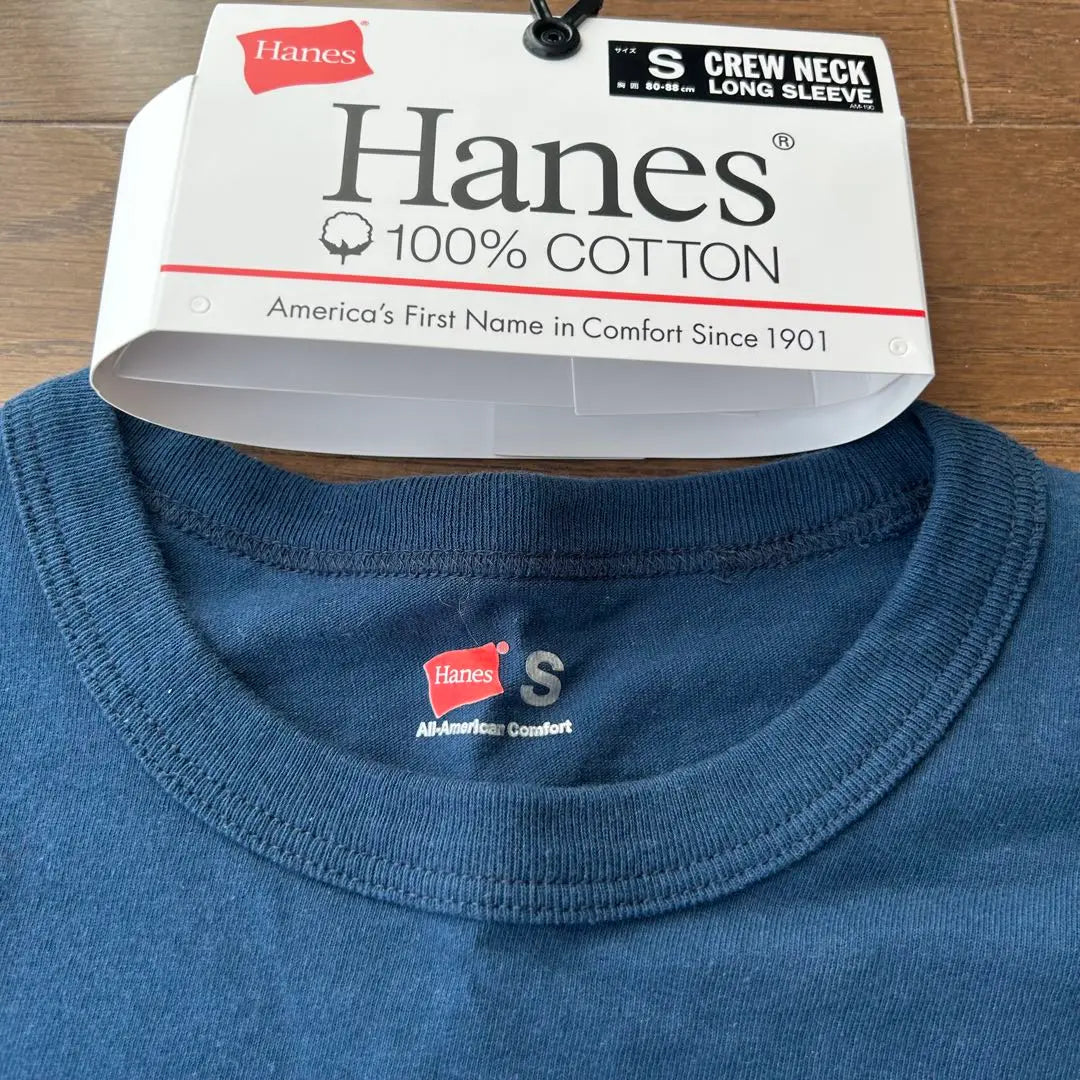 HANES Haines 100% S Camiseta de manga larga con cuello redondo Camiseta larga