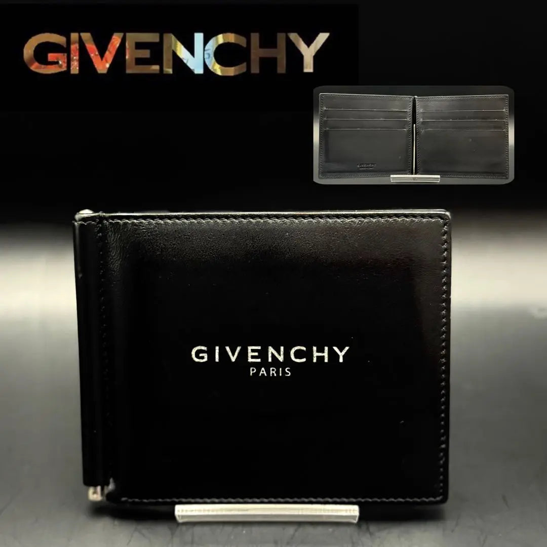 [Extremadamente hermoso] Cartera GIVENCY con clip para billetes, mini cartera plegable negra | 【極美品】GIVENCY 財布 マネークリップ ブラック 二つ折り ミニ財布