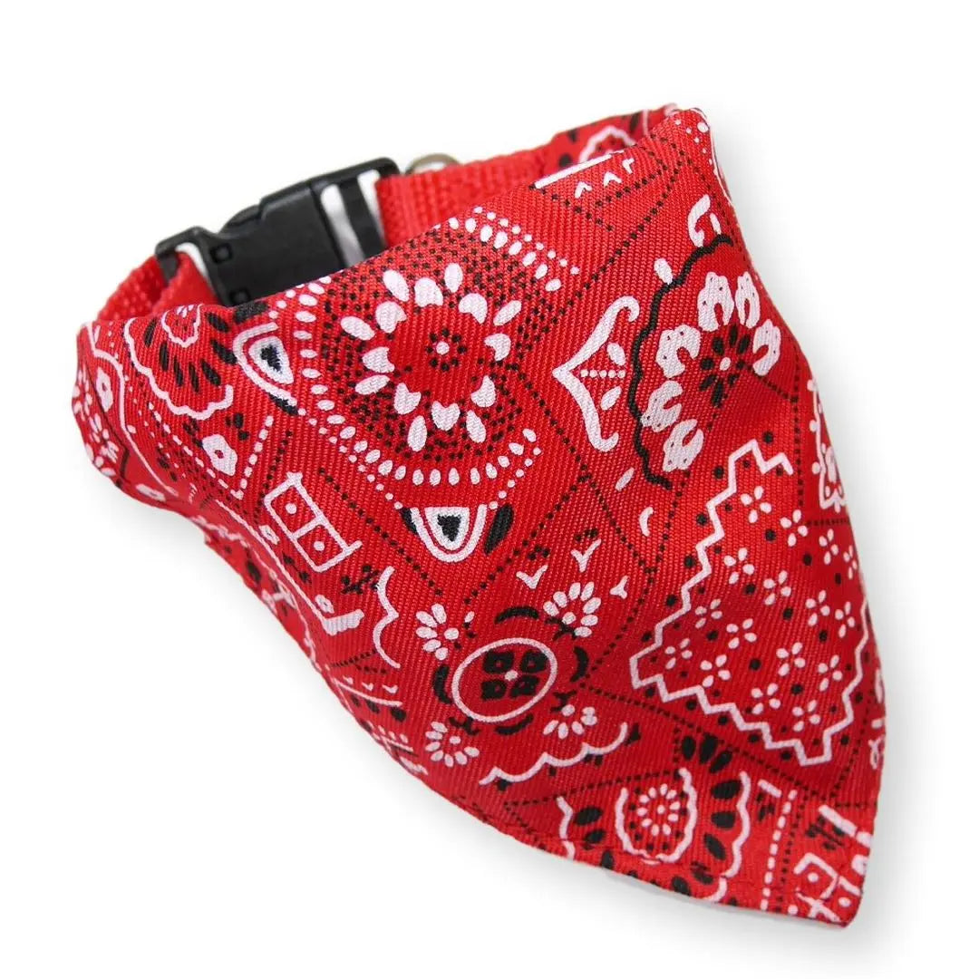 〆Pet Dog Fashion Bandana Collar One Touch Collar (Red Medium Size)