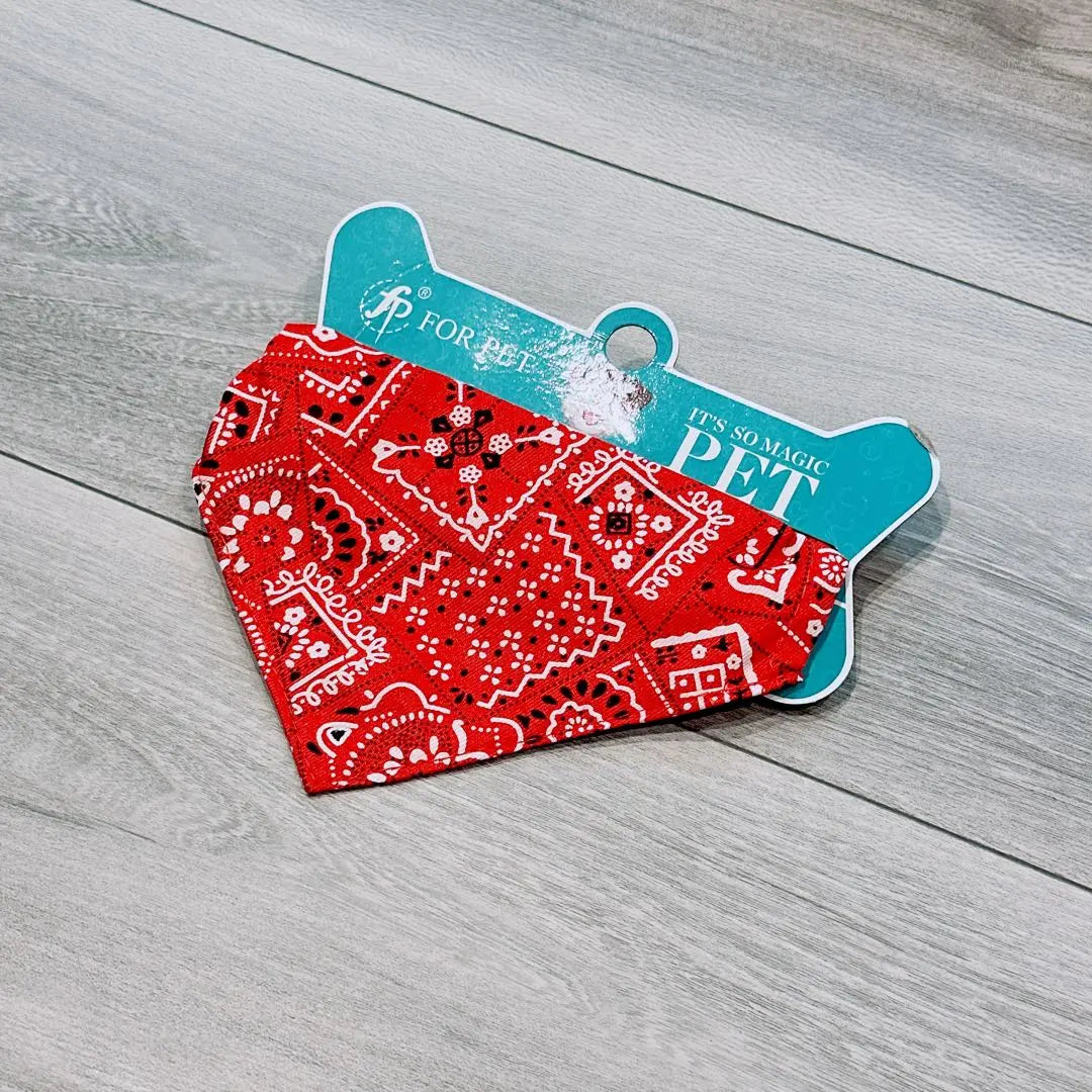 〆Pet Dog Fashion Bandana Collar One Touch Collar (Red Medium Size)