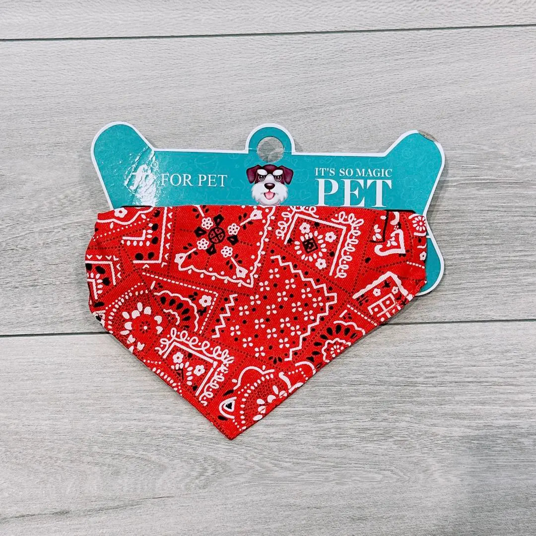 〆Pet Dog Fashion Bandana Collar One Touch Collar (Red Medium Size)