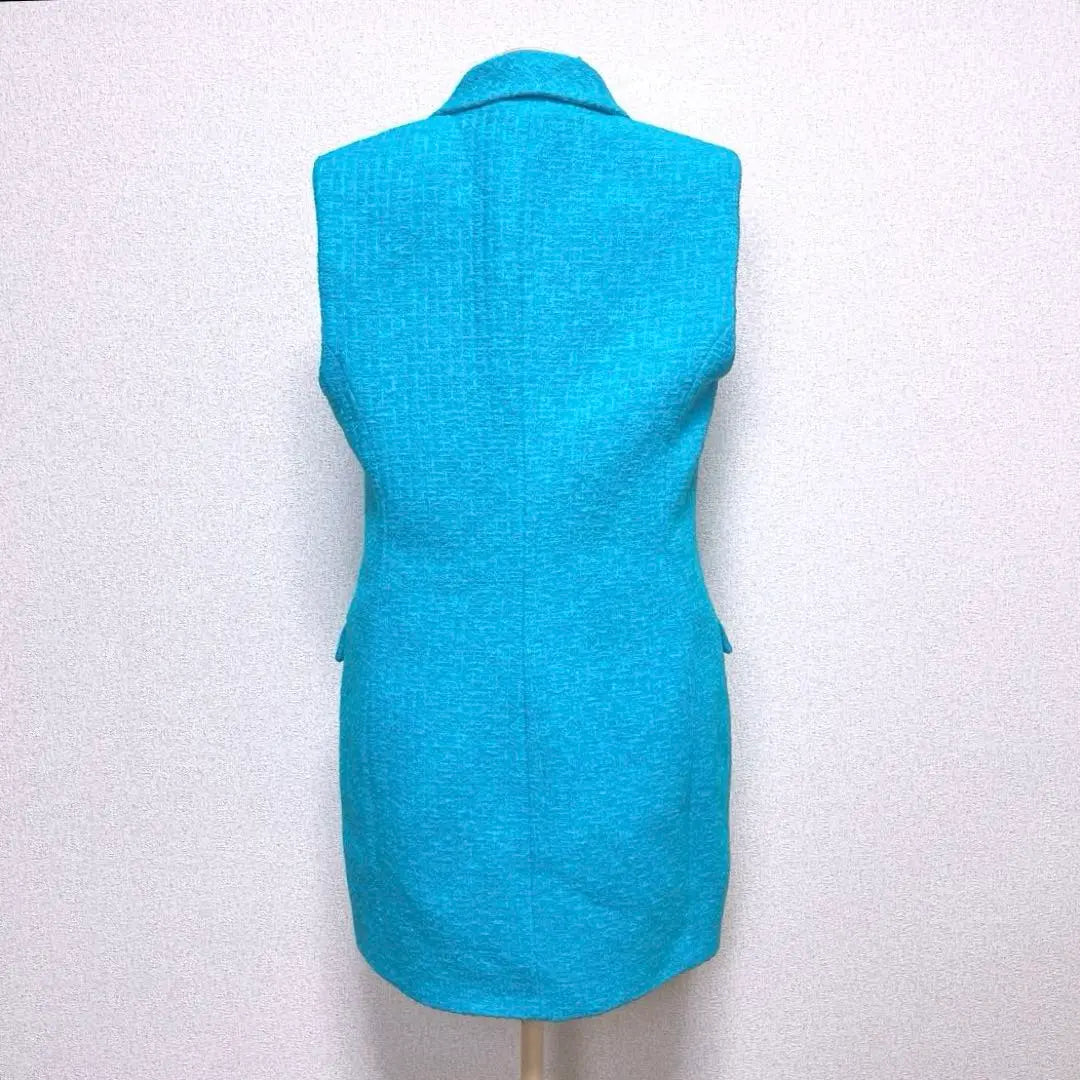 ZARA Light Blue Vest Gold Button Tweed Gilet Dress Sleeveless