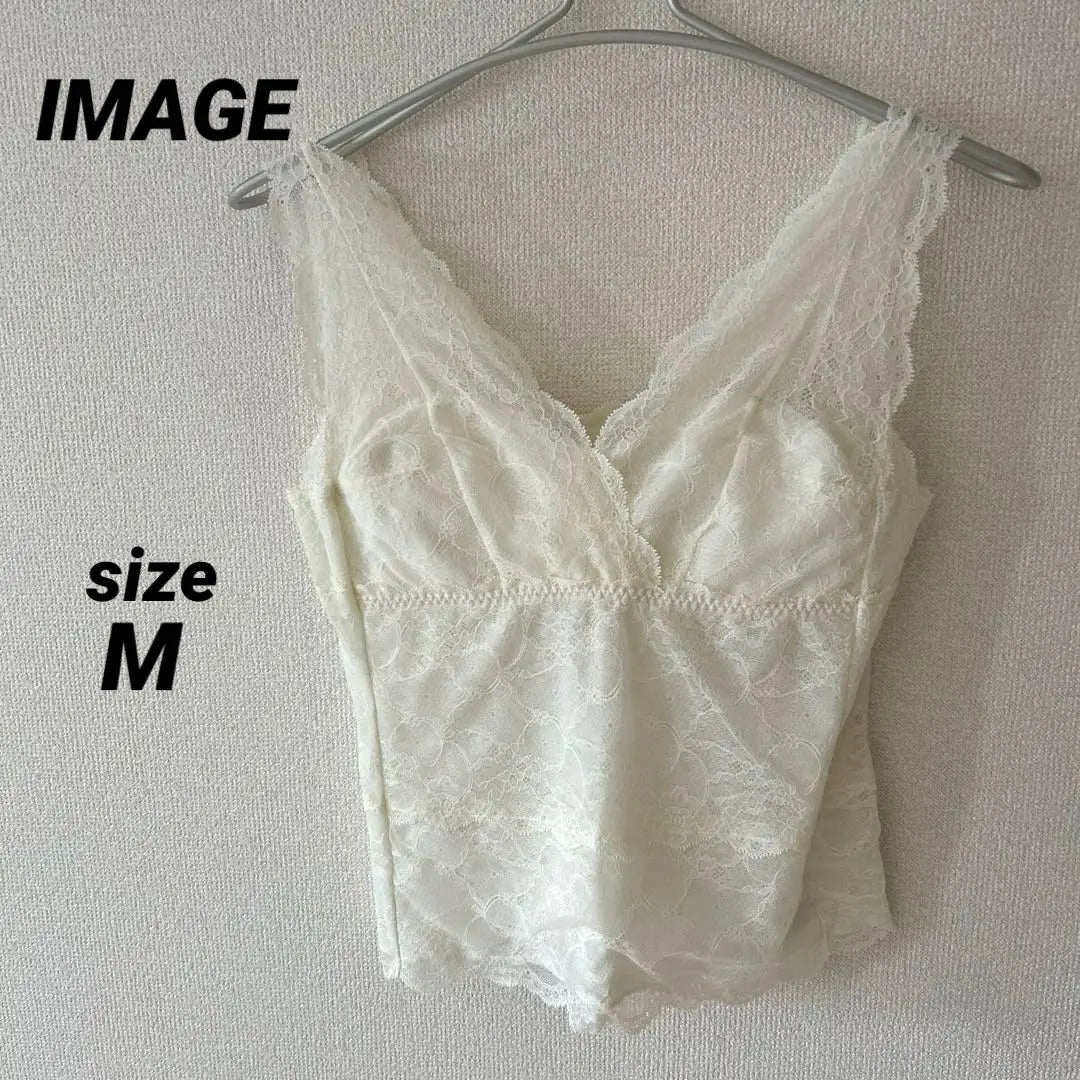 IMAGEN Camisola con cuello en V de encaje color marfil para mujer M Lindo | IMAGEN アイボリー レース Vネック キャミソール レディース M かわいい