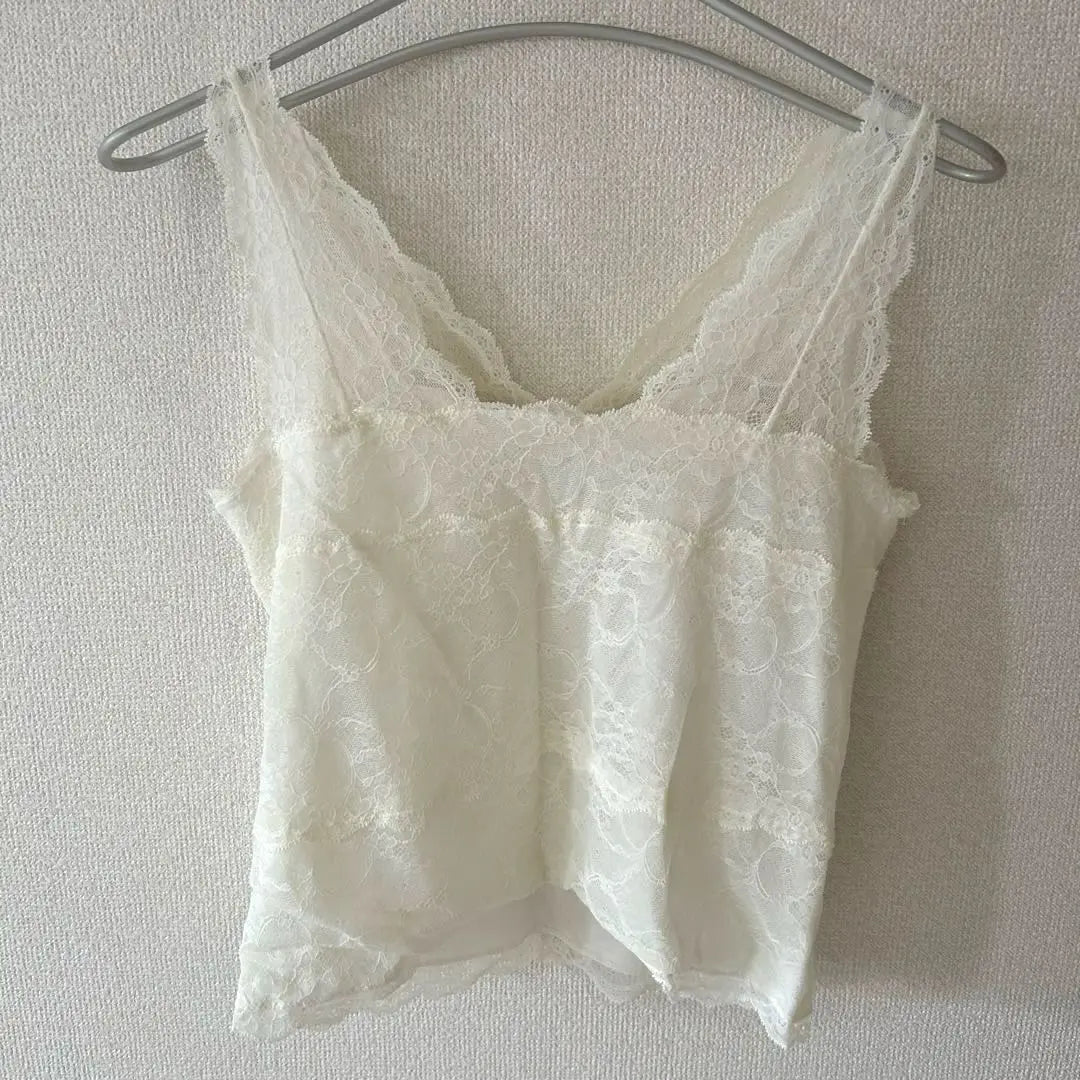 IMAGEN Camisola con cuello en V de encaje color marfil para mujer M Lindo | IMAGEN アイボリー レース Vネック キャミソール レディース M かわいい