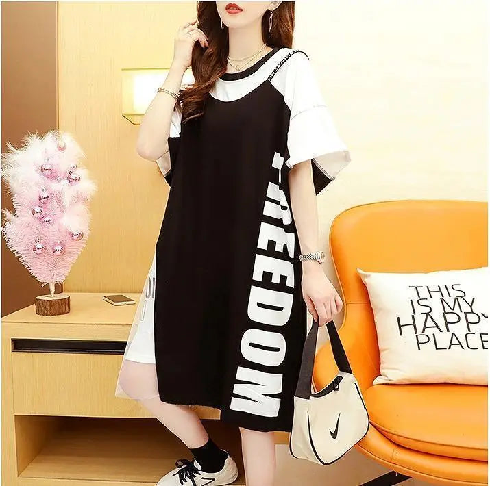 Large size Ladies One Piece Sheer Spring / Summer Autumn New Short Sleeve Wall