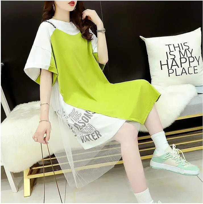 Large size Ladies One Piece Sheer Spring / Summer Autumn New Short Sleeve Wall