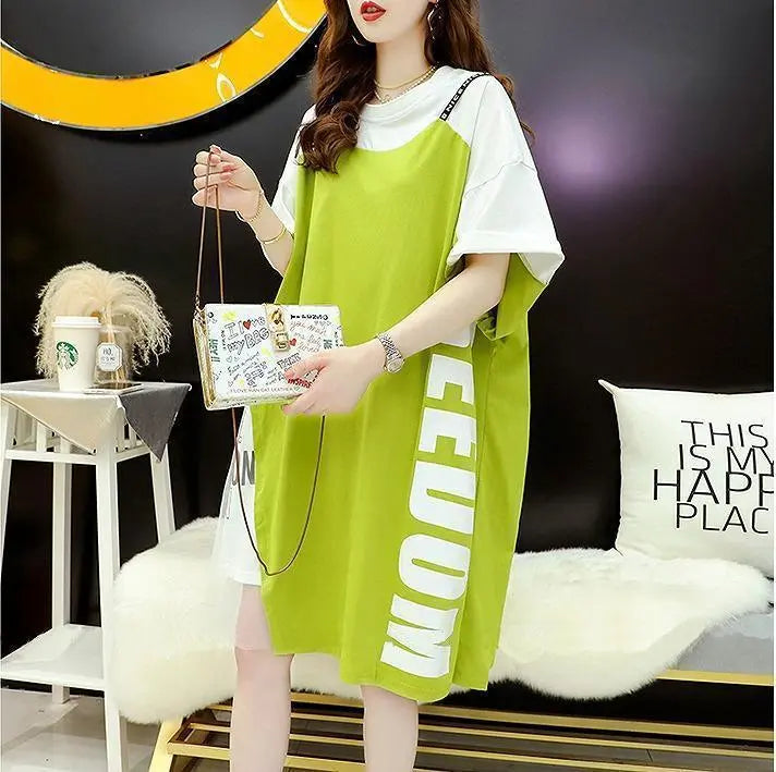 Large size Ladies One Piece Sheer Spring / Summer Autumn New Short Sleeve Wall