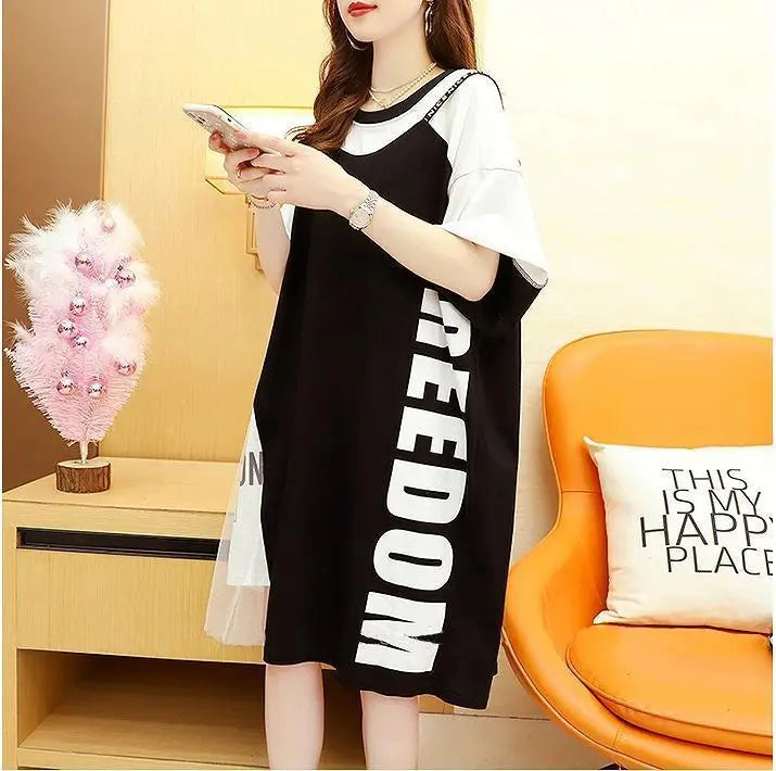 Large size Ladies One Piece Sheer Spring / Summer Autumn New Short Sleeve Wall