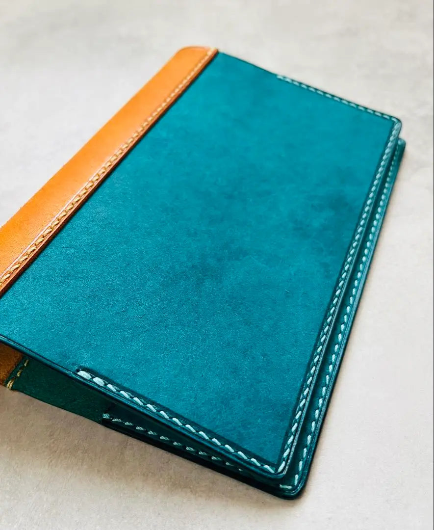 Book cover paperback size genuine leather handmade turquoise