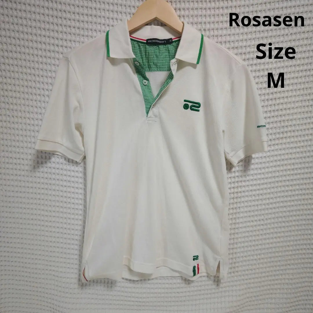 [Popular☆Rosasen] White collar green polo shirt sports Italian flag size M