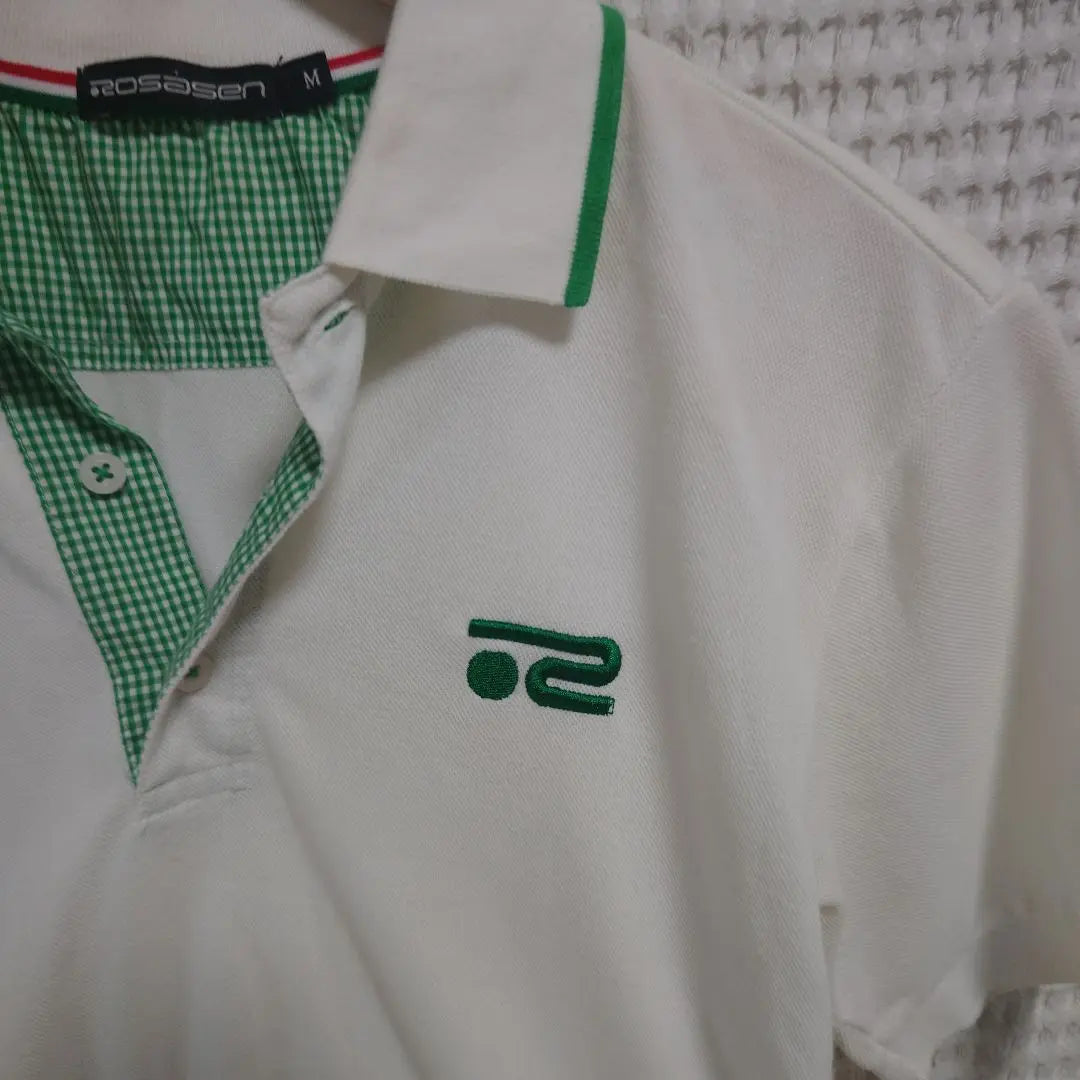 [Popular☆Rosasen] White collar green polo shirt sports Italian flag size M