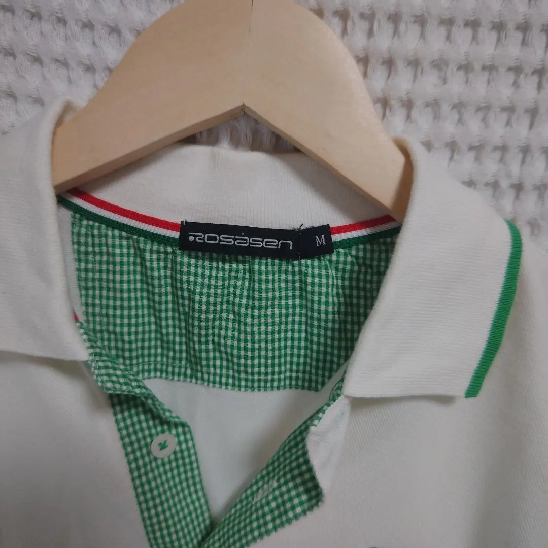 [Popular☆Rosasen] White collar green polo shirt sports Italian flag size M