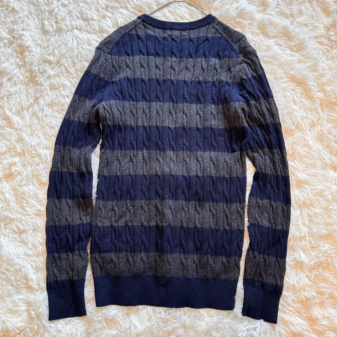 UNIQLO Men's Cool Neck Knit Border Sweater Cotton Cashmere Navy