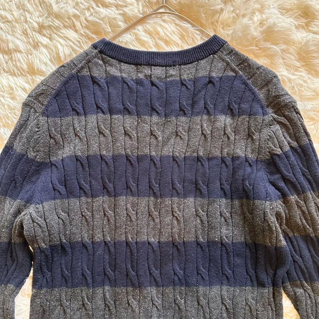 UNIQLO Men's Cool Neck Knit Border Sweater Cotton Cashmere Navy