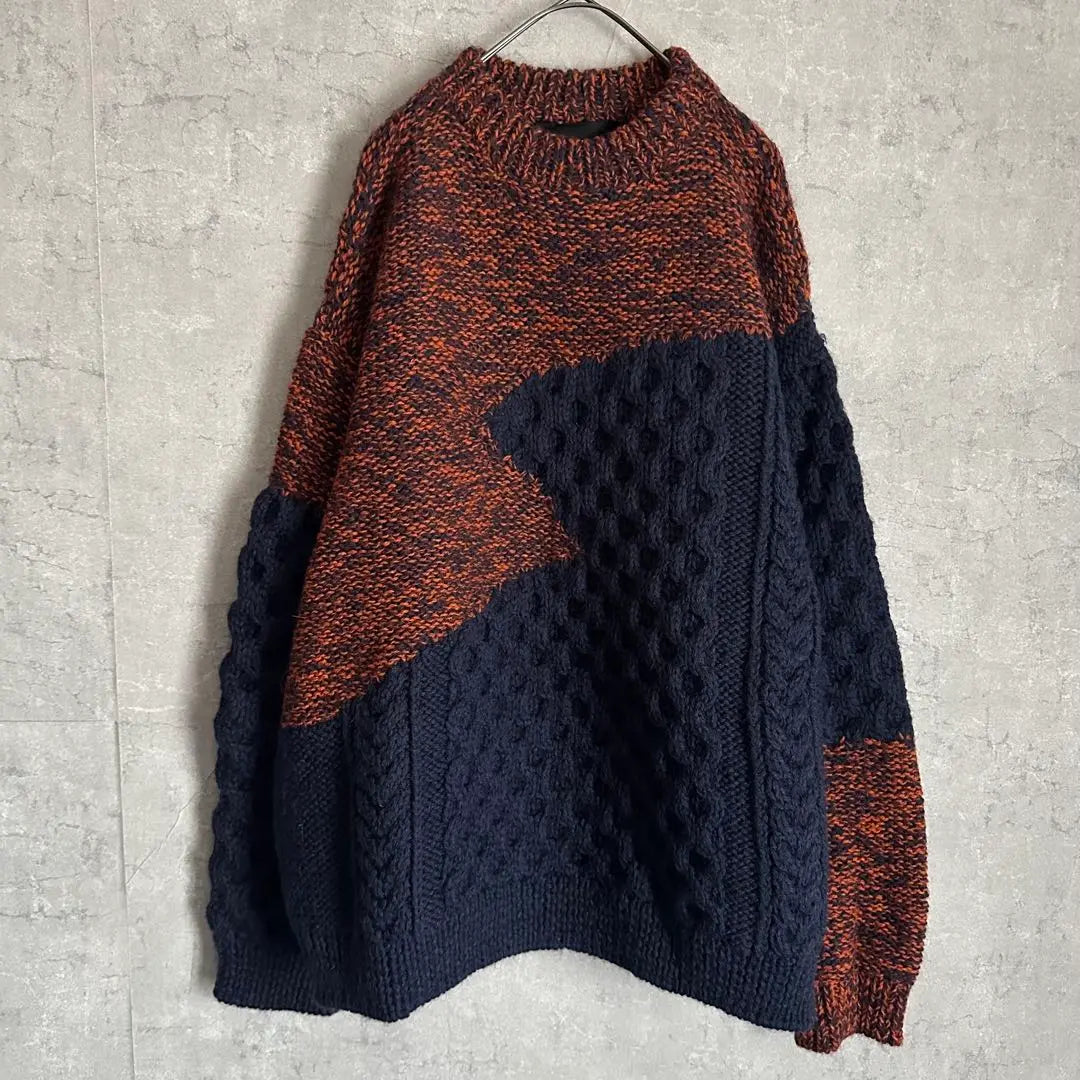 [Extremely Rare] Yukihashimoto Pullover Aran Knit Switchable Navy Orange 46